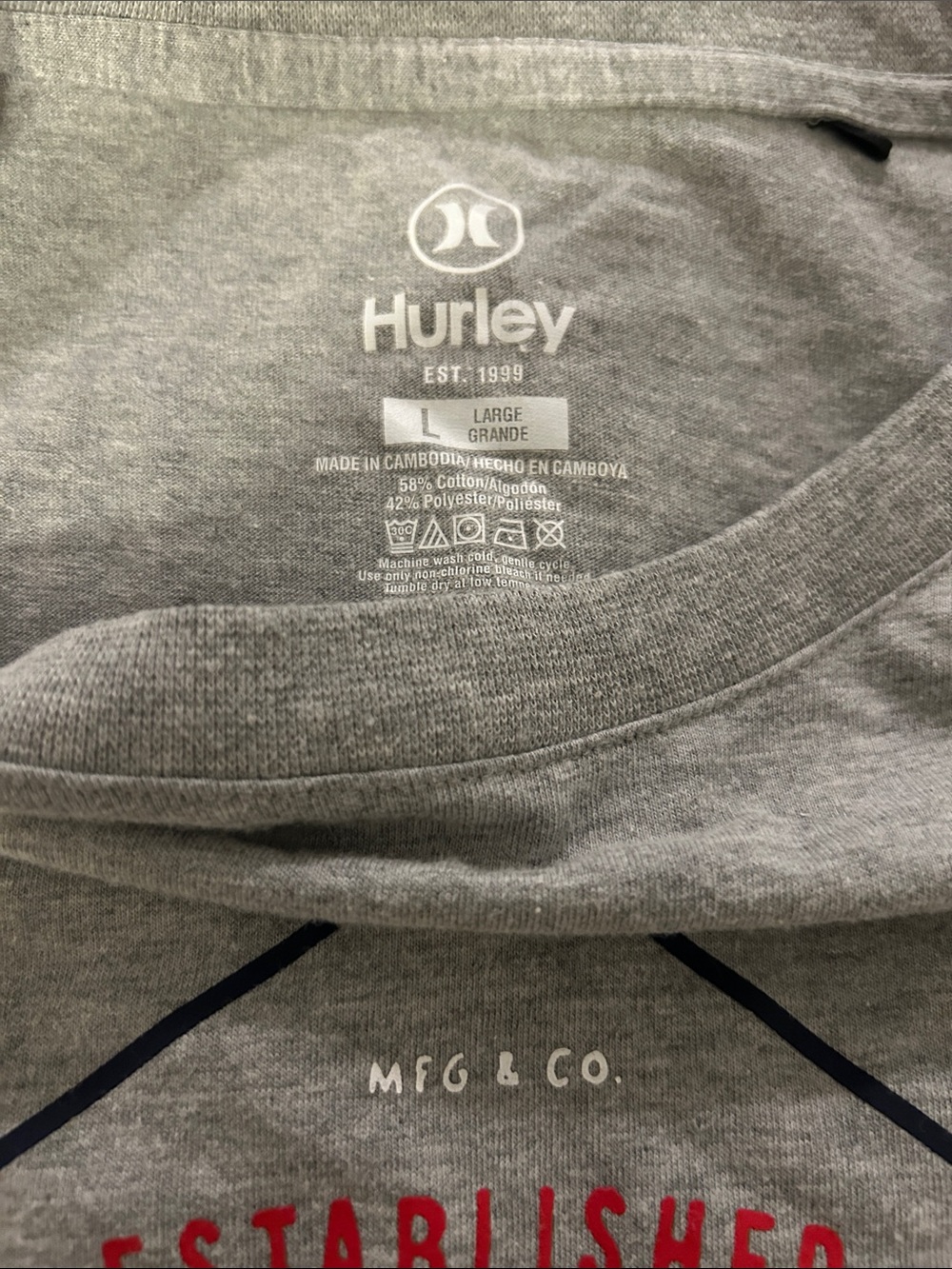 Hurley Heather Gray Tee with Red and Navy Details